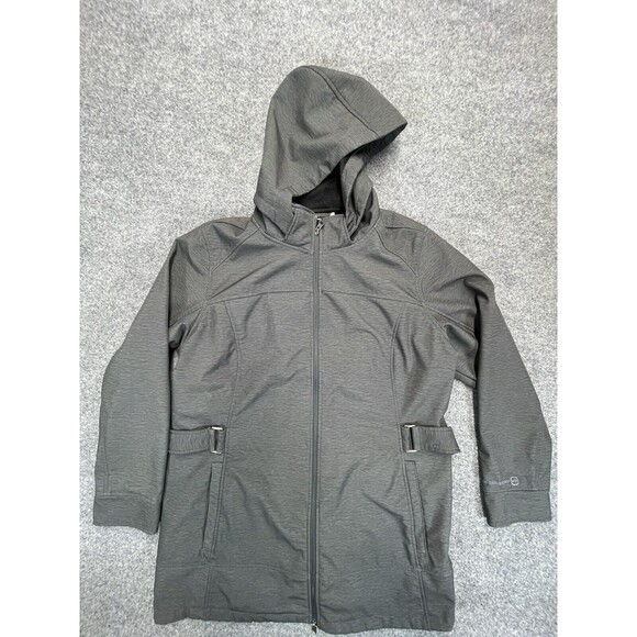 Free Country Softshell Coat Women's 1X Plus Gray Hood Full Zip Pockets Lined - Picture 1 of 8